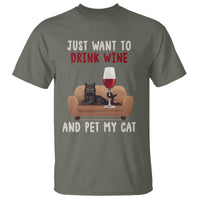 I Just Want to Drink Wine And Pet My Cat T Shirt - Wonder Print Shop