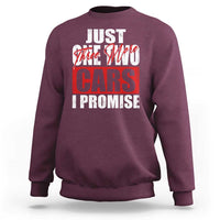 Funny Car Lover Sweatshirt Just One Two Three More Cars I Promise