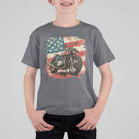 Motorcycle USA Flag Retro Biker T Shirt For Kid
