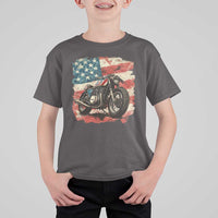 Motorcycle USA Flag Retro Biker T Shirt For Kid