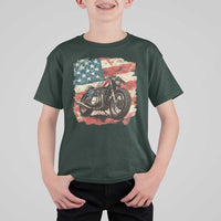 Motorcycle USA Flag Retro Biker T Shirt For Kid