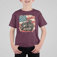 Motorcycle USA Flag Retro Biker T Shirt For Kid