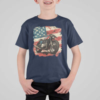 Motorcycle USA Flag Retro Biker T Shirt For Kid