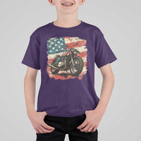 Motorcycle USA Flag Retro Biker T Shirt For Kid