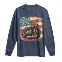 Motorcycle USA Flag Retro Biker Long Sleeve Shirt