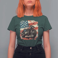 Motorcycle USA Flag Retro Biker T Shirt For Women