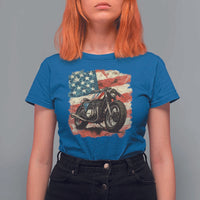 Motorcycle USA Flag Retro Biker T Shirt For Women