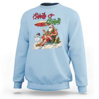 Funny Christmas In July Sweatshirt Sandy And Bright Santa At The Beach - Wonder Print Shop