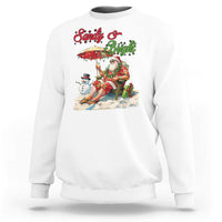 Funny Christmas In July Sweatshirt Sandy And Bright Santa At The Beach - Wonder Print Shop