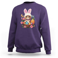 Easter Day Sweatshirt Cute Bunny Cat Lover Eggs Basket - Wonder Print Shop