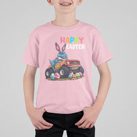 Happy Easter Day T Shirt For Kid Bunny Dinosaur Riding Monster Truck Hunting Egg - Wonder Print Shop