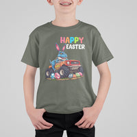Happy Easter Day T Shirt For Kid Bunny Dinosaur Riding Monster Truck Hunting Egg - Wonder Print Shop