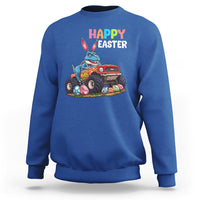Happy Easter Day Sweatshirt Bunny Dinosaur Riding Monster Truck Hunting Egg - Wonder Print Shop