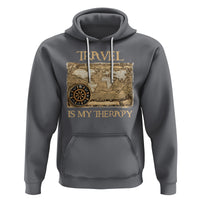 Travel Is My Therapy Hoodie Vintage World Map Traveling - Wonder Print Shop