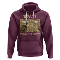 Travel Is My Therapy Hoodie Vintage World Map Traveling - Wonder Print Shop