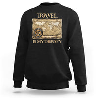 Travel Is My Therapy Sweatshirt Vintage World Map Traveling - Wonder Print Shop