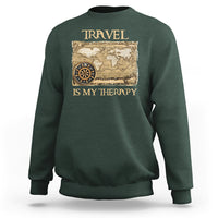 Travel Is My Therapy Sweatshirt Vintage World Map Traveling - Wonder Print Shop