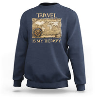 Travel Is My Therapy Sweatshirt Vintage World Map Traveling - Wonder Print Shop