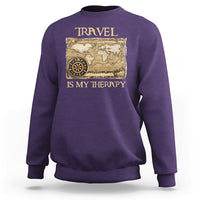 Travel Is My Therapy Sweatshirt Vintage World Map Traveling - Wonder Print Shop