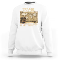 Travel Is My Therapy Sweatshirt Vintage World Map Traveling - Wonder Print Shop