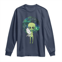 Cute Alien Hugs Cat Long Sleeve Shirt