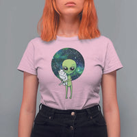 Cute Alien Hugs Cat T Shirt For Women