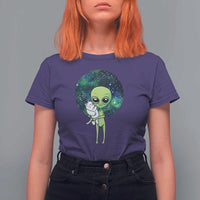 Cute Alien Hugs Cat T Shirt For Women