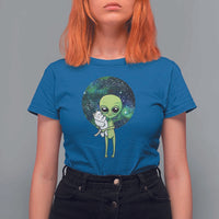 Cute Alien Hugs Cat T Shirt For Women