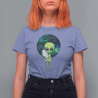 Cute Alien Hugs Cat T Shirt For Women