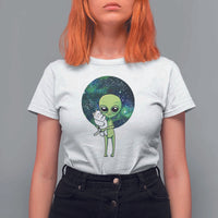 Cute Alien Hugs Cat T Shirt For Women
