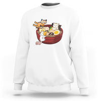 Cat With Ramen Sweatshirt Cute Cats Eat Ramen Japanese Noodle - Wonder Print Shop