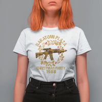 Nakatomi Plaza Christmas Party T Shirt For Women American Patriotic Gold Holly Wreath Machine Gun - Wonder Print Shop