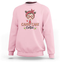 Candy Cane Cutie Christmas Cute Girl Kid Messy Bun Sweatshirt - Wonder Print Shop