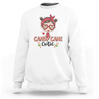Candy Cane Cutie Christmas Cute Girl Kid Messy Bun Sweatshirt - Wonder Print Shop