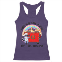 Funny Xmas Dumpster Fire Racerback Tank Top Hope You Have The Year You Deserve Santa Raccoon