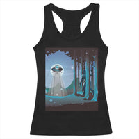 Bigfoot Hiding From Alien UFO Funny Sasquatch Racerback Tank Top