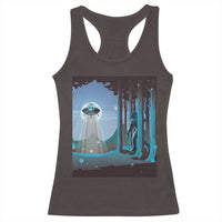 Bigfoot Hiding From Alien UFO Funny Sasquatch Racerback Tank Top