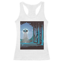 Bigfoot Hiding From Alien UFO Funny Sasquatch Racerback Tank Top