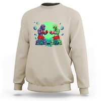 Bigfoot VS Alien Boxing Funny Sasquatch UFO Sweatshirt - Wonder Print Shop