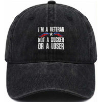 Veteran Pride Washed Cotton Baseball Cap I'm A Veteran Not A Sucker Or A Loser