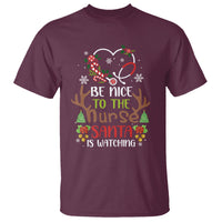 Be Nice To The Nurse Santa is Watching Funny Christmas T Shirt - Wonder Print Shop