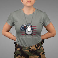 Fight or Flight Meme Cool Penguin Pun Patriotic US Flag T Shirt - Wonder Print Shop