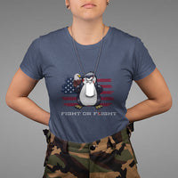 Fight or Flight Meme Cool Penguin Pun Patriotic US Flag T Shirt - Wonder Print Shop