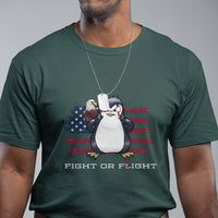 Fight or Flight Meme Cool Penguin Pun Patriotic US Flag T Shirt - Wonder Print Shop