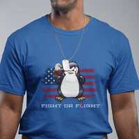 Fight or Flight Meme Cool Penguin Pun Patriotic US Flag T Shirt - Wonder Print Shop