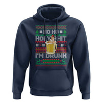 Funny Christmas Hoodie Ho Ho Holy Shit I'm Drunk Santa Drinking Beer