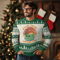 Funny Dumpster Fire Ugly Christmas Sweater It's Fine I'm Fine Everything's Fine Raccoon - Wonder Print Shop
