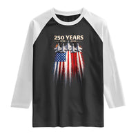 250 Years Anniversary Raglan Shirt Usa American Flag 1776 2026 Patriotic Independence Day 4th July
