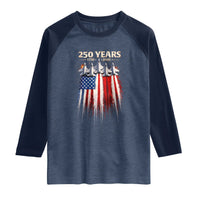 250 Years Anniversary Raglan Shirt Usa American Flag 1776 2026 Patriotic Independence Day 4th July