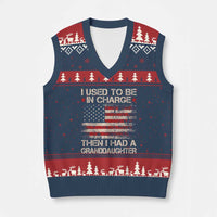 I Used To Be in Charge Then I Had A Granddaughter V-Neck Knit Sweater Vest Fathers Day Grandpa Gift American Flag